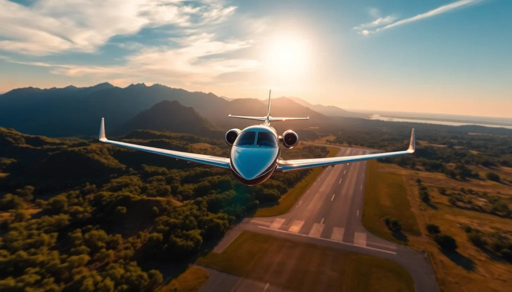 Experience luxury travel with https://flymarquis.com, featuring a private jet taking off against a stunning backdrop.