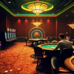 Experience casino excitement at https://1mm888.com/ with players at a poker table and vibrant slot machines.