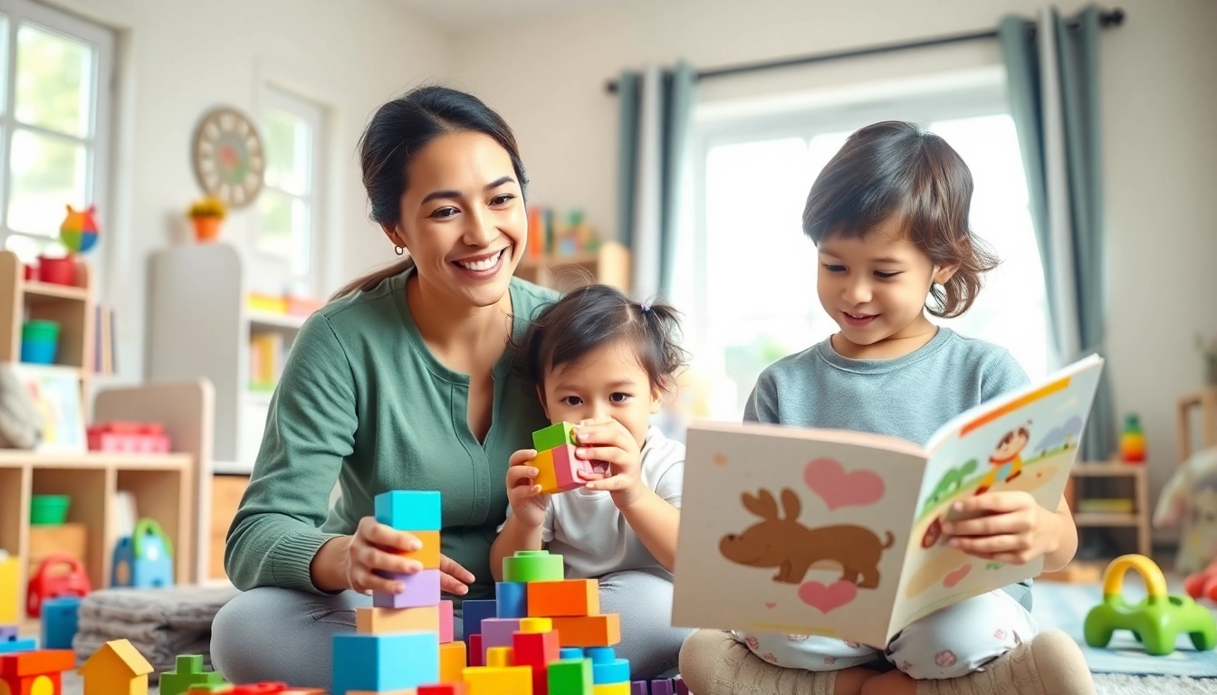 Professional live-in nanny engaging with children in Abu Dhabi's cozy home environment.