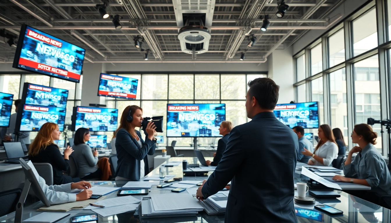 The Georgia Sun showcases dynamic journalists collaborating in a bright editorial office.
