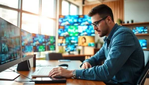 Crafting engaging content for kooralive in a modern workspace setup.