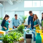 Professionelle Gebäudeservice-Mitarbeiter arbeiten effizient bei https://nm-gebäudeservice.de in einem modernen Büro.