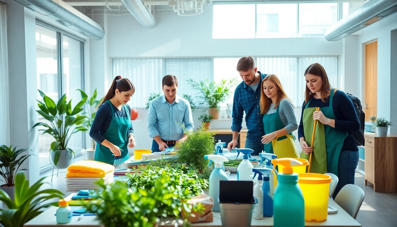 Professionelle Gebäudeservice-Mitarbeiter arbeiten effizient bei https://nm-gebäudeservice.de in einem modernen Büro.