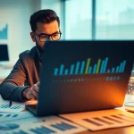 Discover real estate flipping strategies through data analysis on a laptop in a modern office.