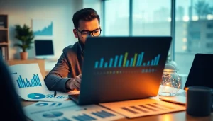 Discover real estate flipping strategies through data analysis on a laptop in a modern office.