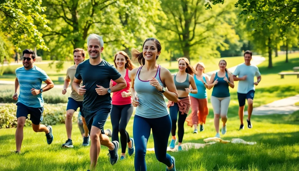 Join the vibrant community enjoying wellness activities at https://healthyvix.com, celebrating health in a sunny park.