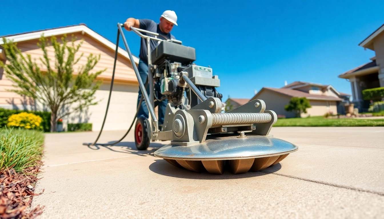 Concrete Leveling technician using hydraulic equipment to level a driveway.