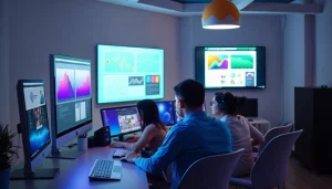 Desenvolvimento de Site com equipe criativa utilizando tecnologia atual em ambiente moderno.