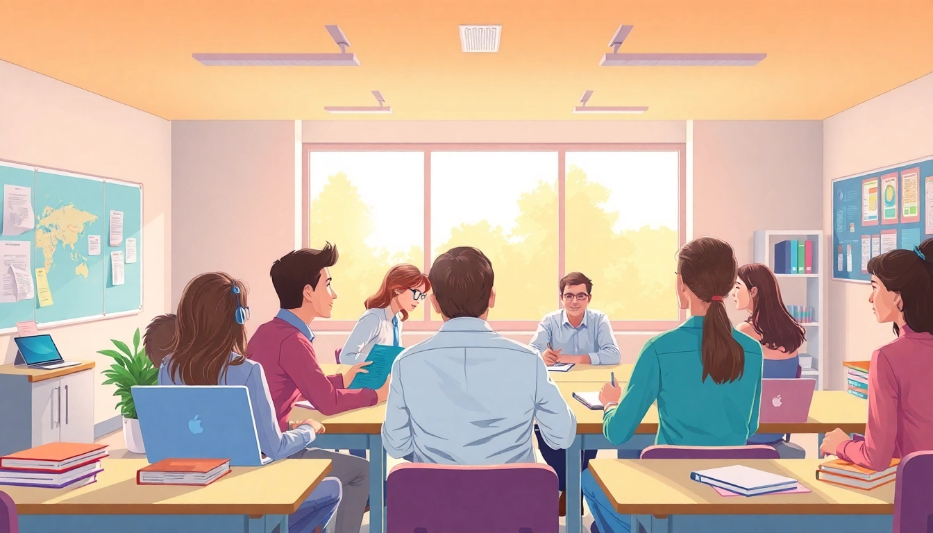 Students engaged in a dynamic Education lesson in a vibrant classroom setting.