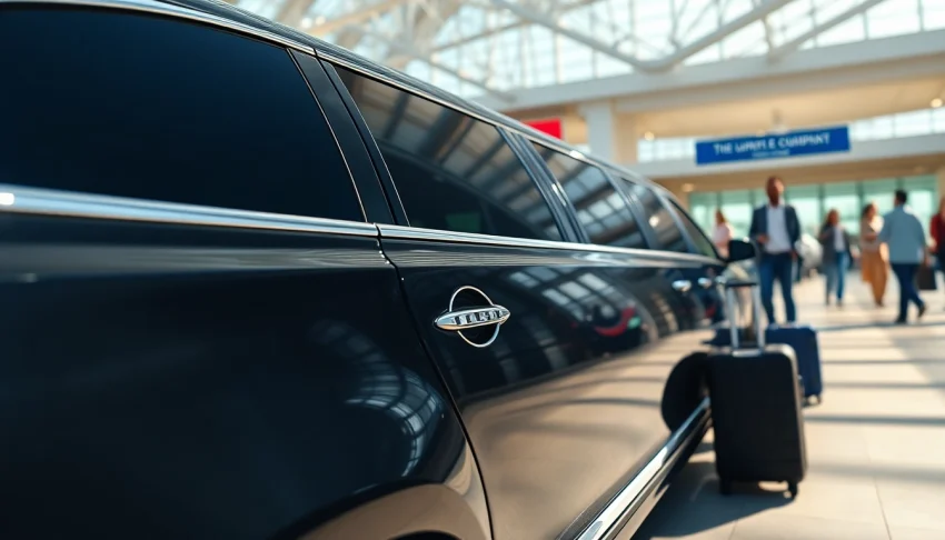 Experience premium travel with https://www.canadalimotaxi.com luxurious limousine service at a busy airport.