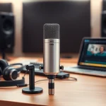 MV88 microphone prominently displayed in a professional recording studio setup.