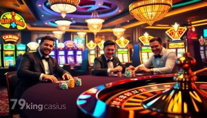 79king players engaging in a thrilling poker game at a casino table.