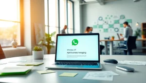 Explore WhatsApp API solutions in a modern office environment with collaborative elements.