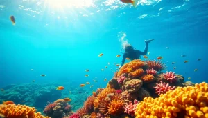 Diving into the vibrant coral reef with marine life at https://marvinscubaexpeditions.com, showcasing natural beauty.