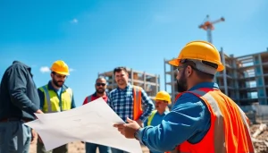 Showcase of a New Jersey Commercial General Contractor at a busy construction site, emphasizing teamwork and activity.