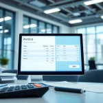 Streamlined invoice processing software showcased on a computer screen in a modern office.