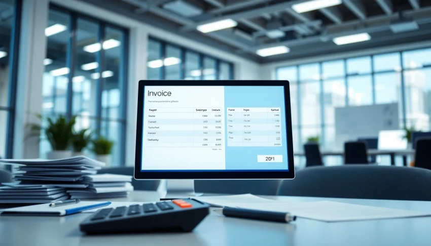 Streamlined invoice processing software showcased on a computer screen in a modern office.