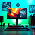 Menggambarkan hakm4d game dalam pengaturan gaming modern dengan headset dan desain ruang permainan.