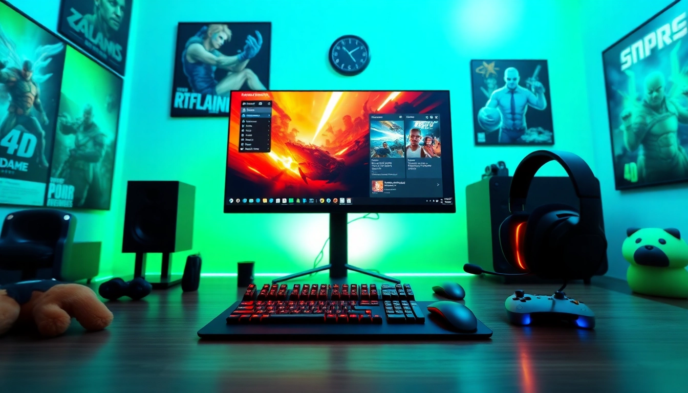 Menggambarkan hakm4d game dalam pengaturan gaming modern dengan headset dan desain ruang permainan.