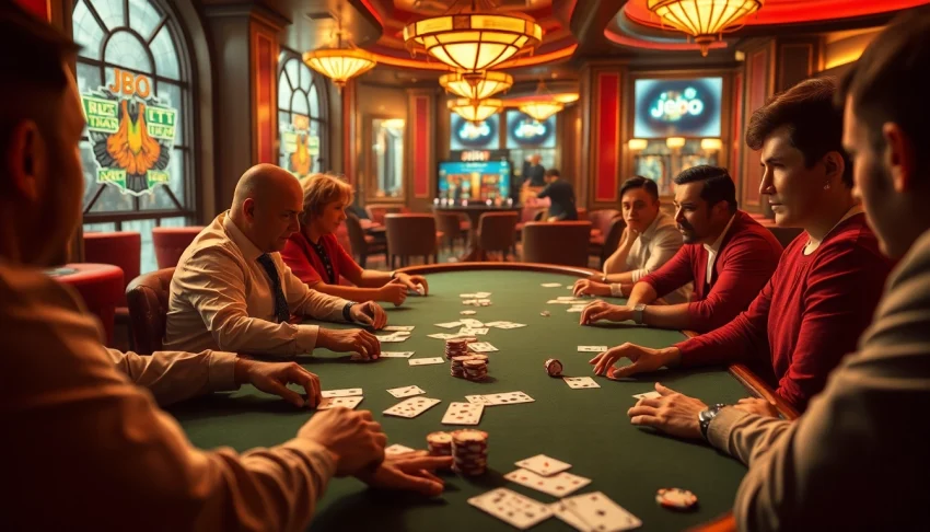 JBO brand betting slips displayed with poker chips at a casino table.