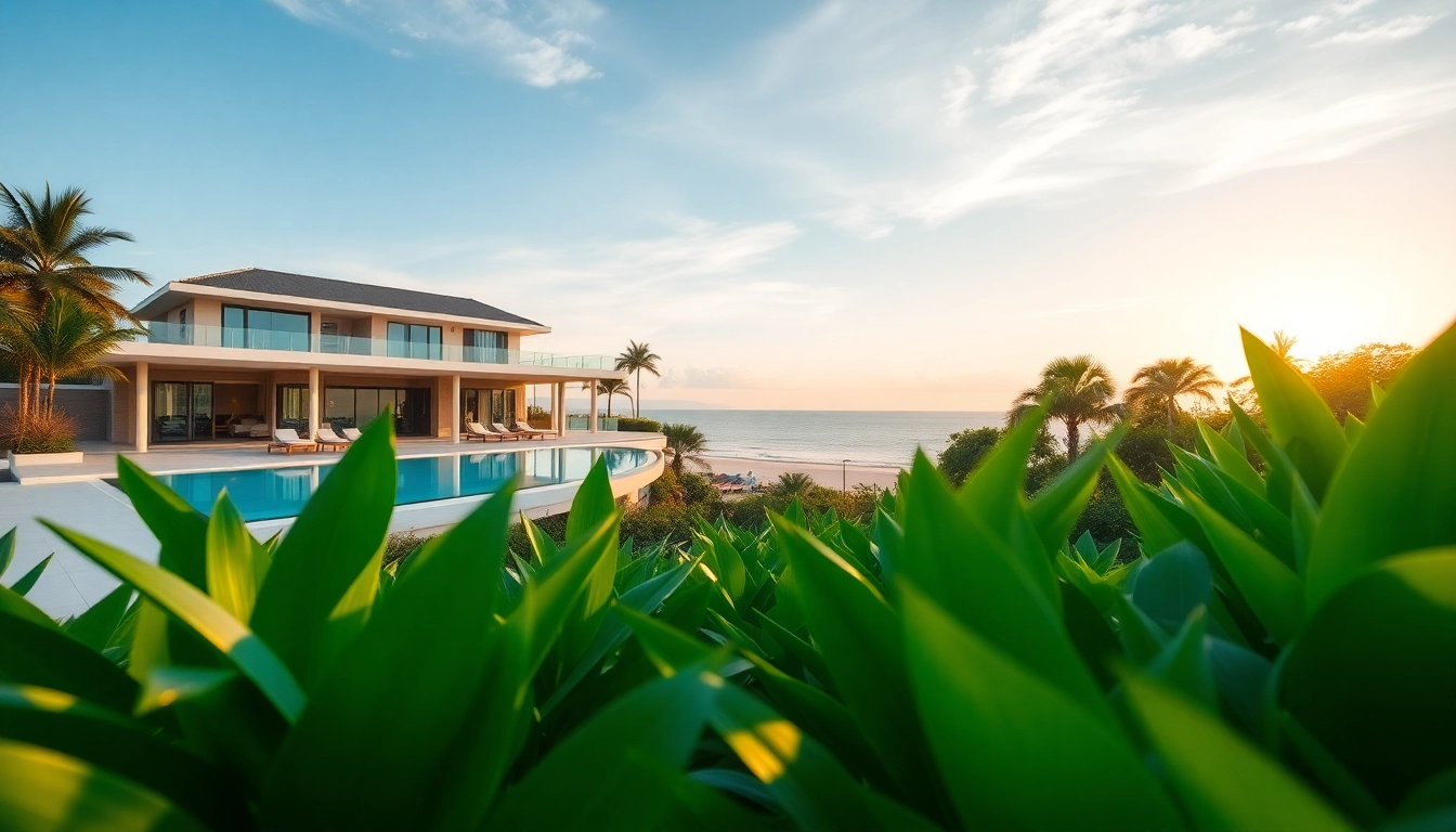 Explore a stunning Pattaya property for sale featuring a beachfront villa with lush surroundings.