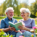 Engaged elderly couple on https://frontidas.com enjoying a vibrant retirement in a sunny park.