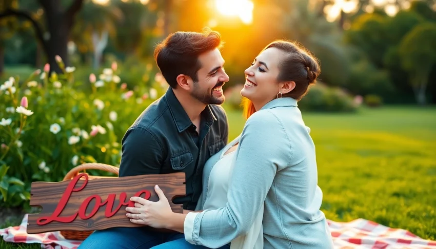 Photoshoot tampa capturing a joyful couple in a lush park with natural lighting and vibrant colors.