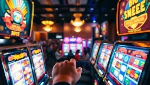 Mainkan slot gacor yang menarik di mesin slot berwarna-warni di kasino yang ramai.