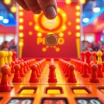 Engaging plinko game scene with colorful pegs and players dropping coins in action.