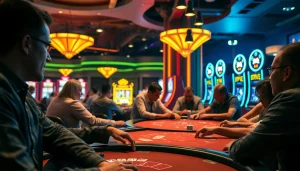 คาสิโน ที่เต็มไปด้วยแสงสีและบรรยากาศที่คึกคักจากการเล่นพนัน