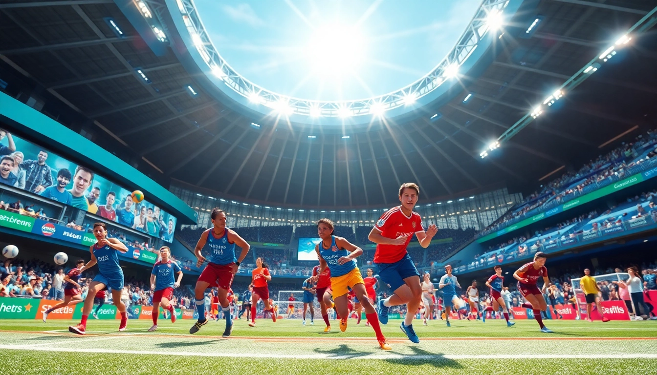 Pa-sport athletes in action at a vibrant sports event, showcasing diversity and excitement.