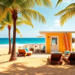 Relax by the coastal cabana with a stunning beach view and inviting atmosphere.