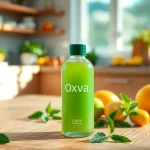Oxva Liquid bottled elegantly displayed with fresh fruits and mint, inviting ambiance.