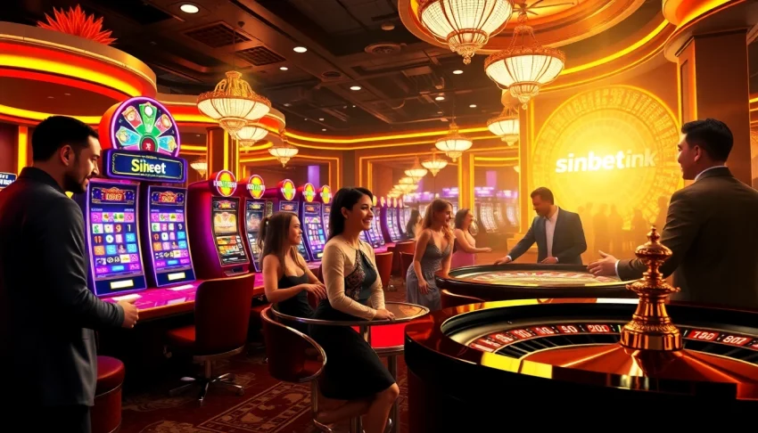 Players enjoying thrilling games at sinbet.ink, showcasing casino tables and vibrant slot machines.