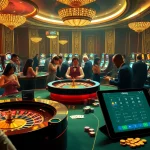 Playing cards and roulette in a luxurious casino scene highlighting the okbay app for digital betting.