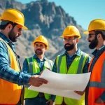 Construction association Wyoming workers collaborating on-site, showcasing teamwork and professionalism.