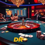 DR88 nhà cái casino offers an exciting online gaming atmosphere with a sleek roulette wheel and vibrant poker chips.