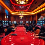 F168 players enjoying high-stakes poker in a stunning casino environment.