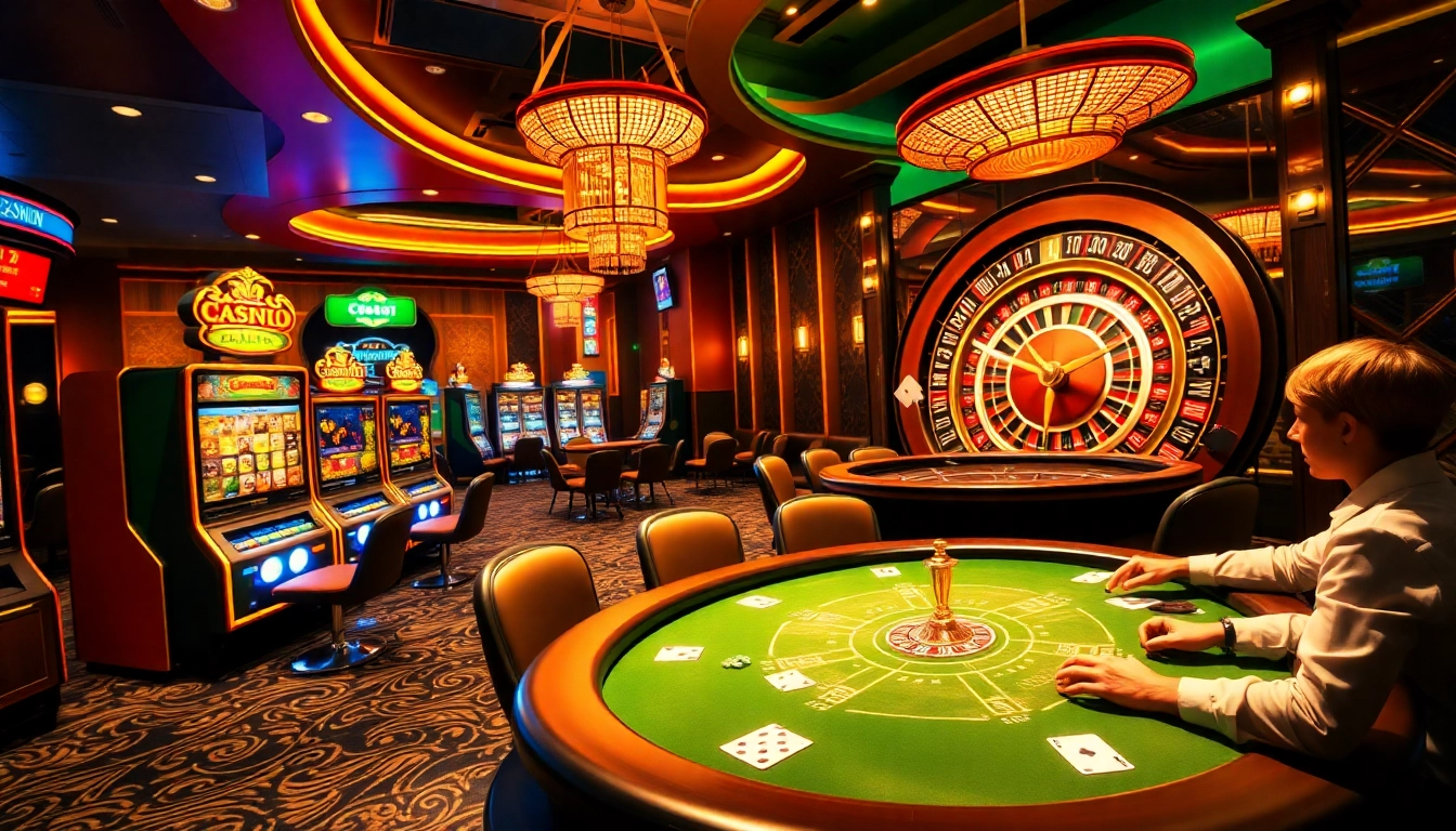 Experience thrilling online gambling action and vibrant casino life at https://9dbett.com.br, featuring poker tables and slot machines.