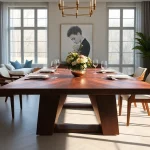 Showcasing a luxurious Custom dining table in an elegant modern dining room with floral centerpiece