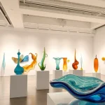 Admire the stunning contemporary art at kostaboda-artgallery.fr showcasing intricate glass designs.