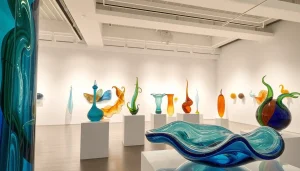 Admire the stunning contemporary art at kostaboda-artgallery.fr showcasing intricate glass designs.