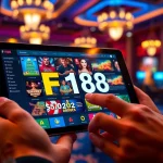 Experience F168's thrilling online gambling with a modern interface highlighting diverse gaming options and a luxurious atmosphere.