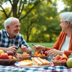 Engaged seniors enjoying a vibrant picnic, representing the ethos of https://frontidas.com.