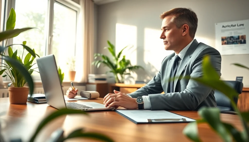 Navigating agriculture law with a professional attorney in a serene office environment.