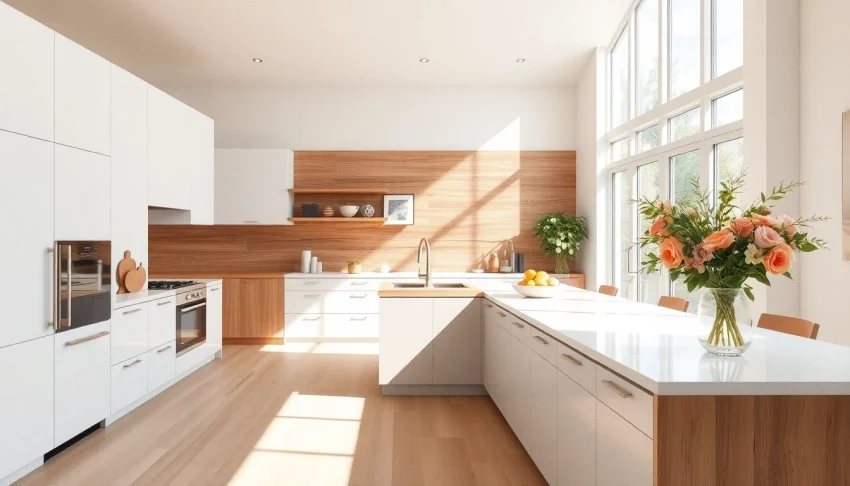 Transform your home renovation with a stylish kitchen featuring modern cabinets and warm tones.