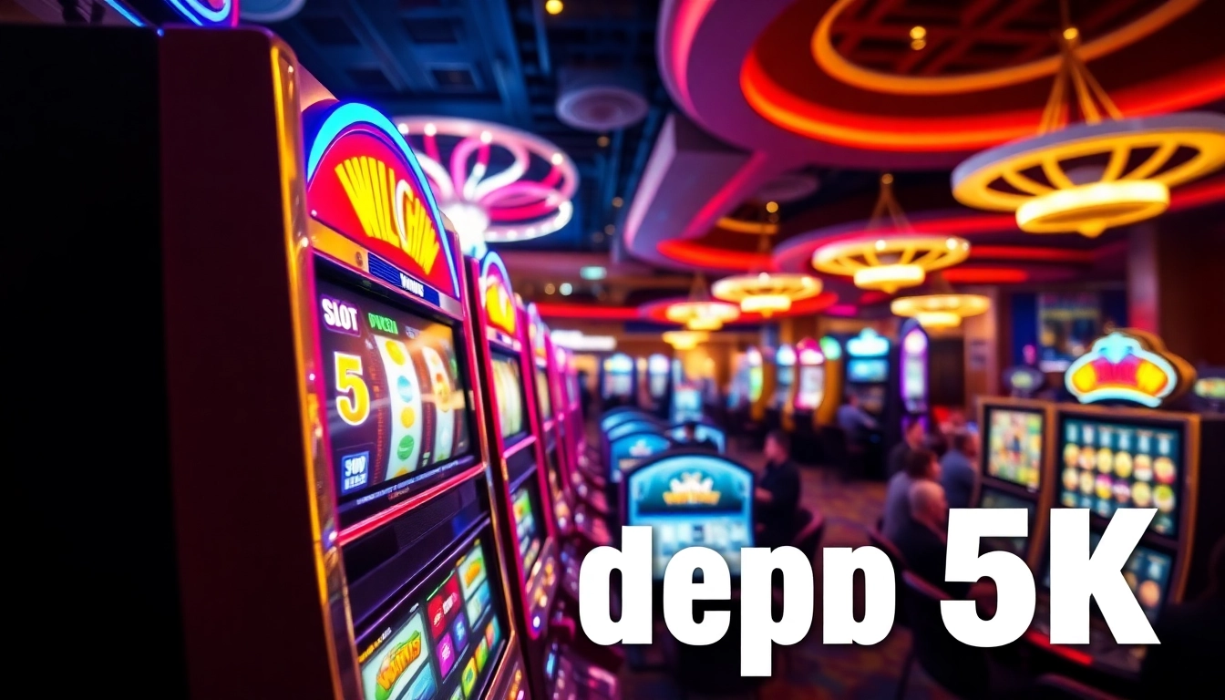 Permainan slot depo 5k yang menarik dalam suasana kasino yang ceria dan bersemangat.