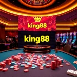 king88 players celebrating a big win at an elegant casino table with colorful chips and cards.