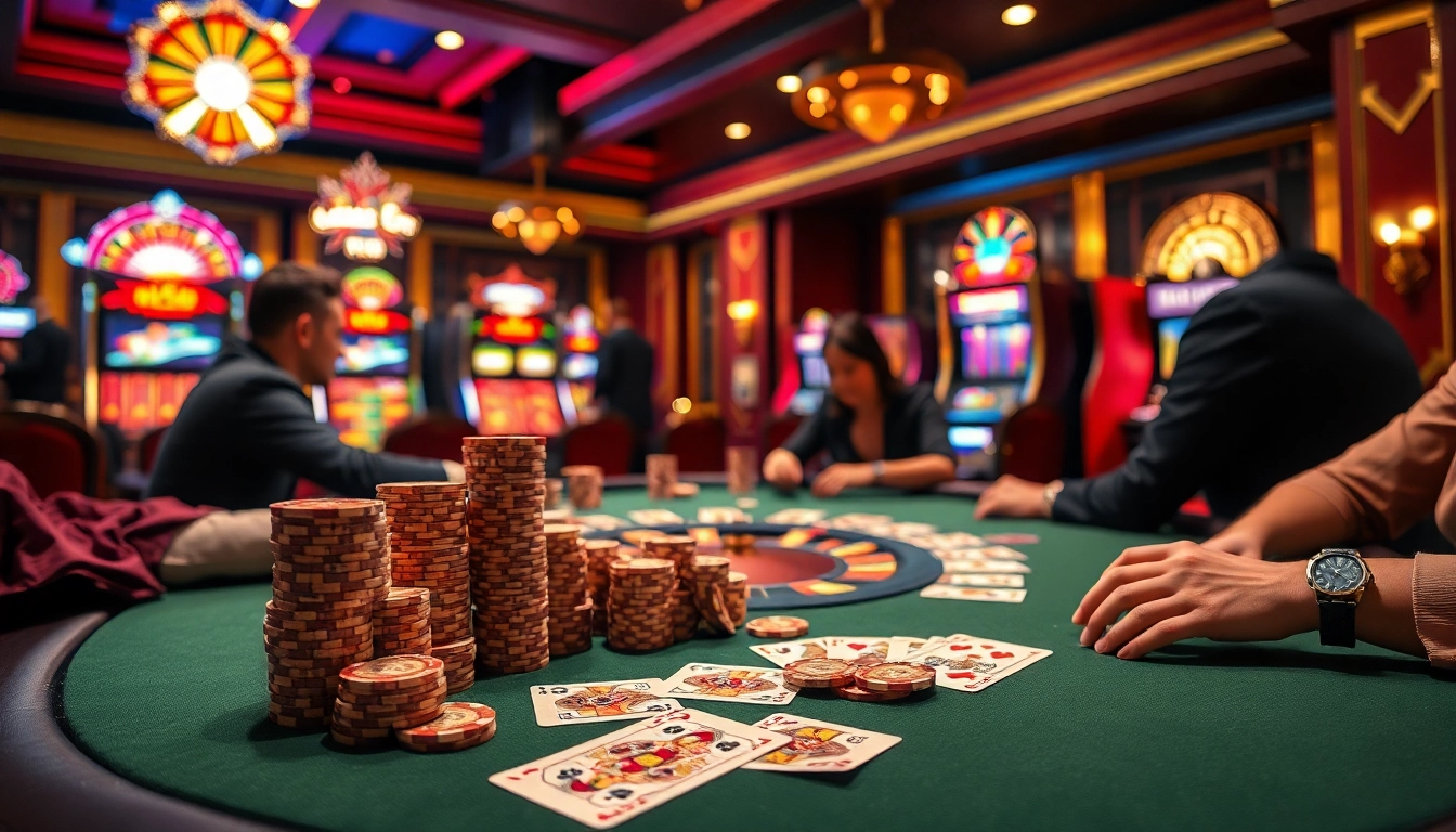 Players risk big at an NK 88 poker table with vibrant chips and engaging cards, embodying casino excitement.