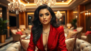 Showcase the lifestyle of a Bollywood celebrity featuring https://bollywoodcelebnetworth.in in a luxurious mansion.